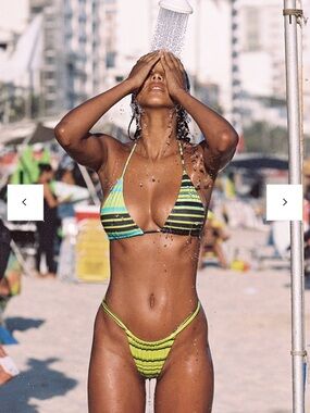 Striped Triangle Bikini Set in Lime & Black - Reef set from Bamba